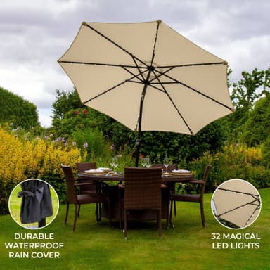 Beige 2.7m LED Lutande Parasoll