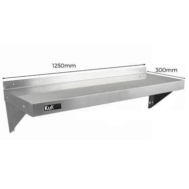 2 x Kommersiella Hyllor för Storkök i Rostfritt Stål 1250mm x 300mm
