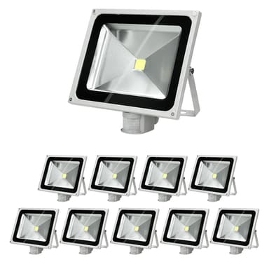 ECD Germany 10 delar LED-strålkastare utomhus 50W med rörelsedetektor - 6000K