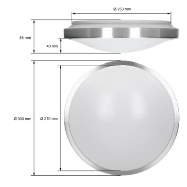 ECD Germany taklampa LED vit - 10 tak ljus runt Ø300 mm - 12W 220-240V 960 lumen