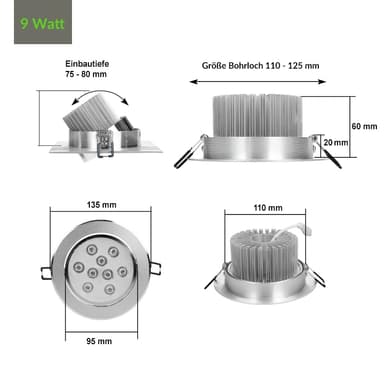 6 X LED infälld ljus infälld vägg ljus lampa Dimbar 9W kall vit Set