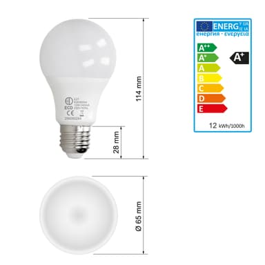 ECD Germany 7 bit 12W E27 LED-lampa | 6000 Kelvin | Spridningsvinkel 270 ° | 800