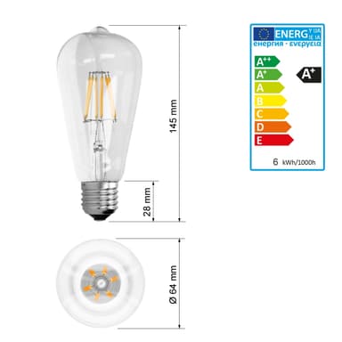 E27 LED-lampa glödlampan glödtråd glödlampor Vintage varmvitt 6W
