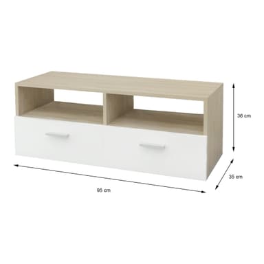 ML Design Trä TV Lowboard i Vit / Natur 95x36x35cm, Modern TV-kort med förråd
