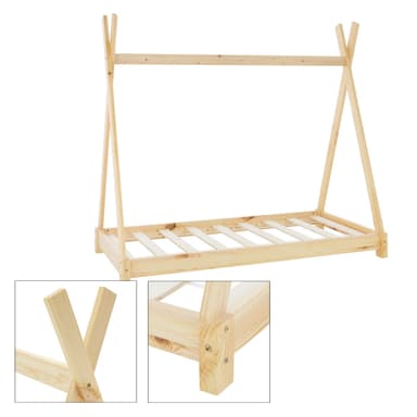 ML Design cot tipi 80 x 160cm med slatt ram, natur, indisk säng gjord av massivt