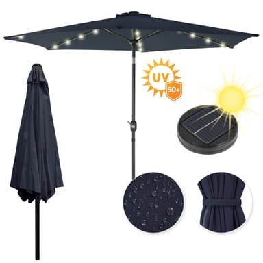 Parasol med vev inkl. LED Solar Ø 300 cm Marinblå tillverkad av Polyester
