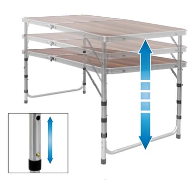 ECD Germany campingbordssats med 4 pallar - 120 x 60 x 55/63/70 cm höjdjusterbar