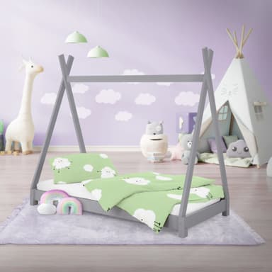 ML Design cot tepi 80 x 160cm med slatt ram, ljusgrå, indisk säng gjord av