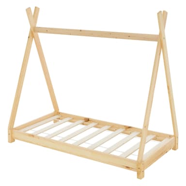 ML Design cot tipi 80 x 160cm med slatt ram, natur, indisk säng gjord av massivt