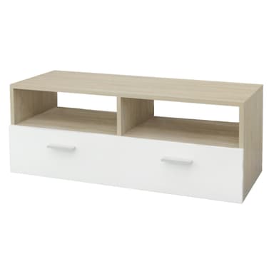 ML Design Trä TV Lowboard i Vit / Natur 95x36x35cm, Modern TV-kort med förråd