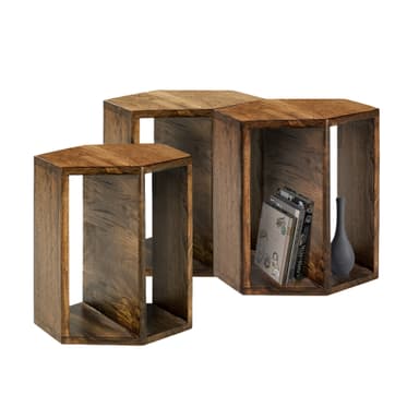 Set av 2 soffbord Sheesham trä soffbord soffbord soffbord vardagsrumsbord