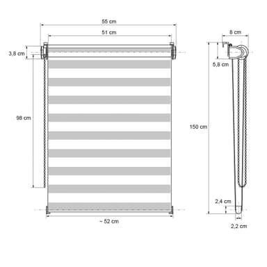 ECD Germany Double rollo klämfix utan borrning 55 x 150cm svart, genomskinlig
