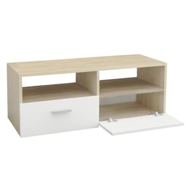 ML Design Trä TV Lowboard i Vit / Natur 95x36x35cm, Modern TV-kort med förråd