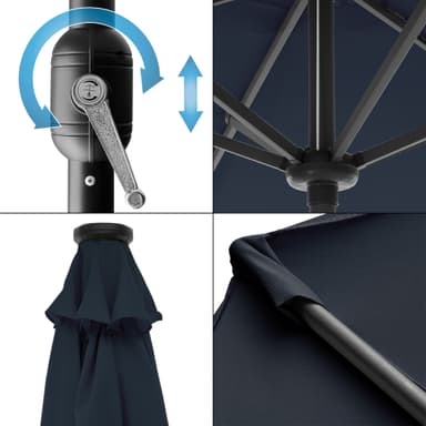 Parasol med vev inkl. LED Solar Ø 300 cm Marinblå tillverkad av Polyester