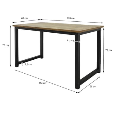 ML-Design skrivbord med en modern design, 120x60x75 cm, Natural Black, metallram