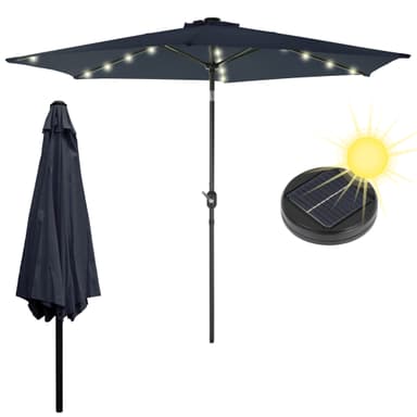 Parasol med vev inkl. LED Solar Ø 300 cm Marinblå tillverkad av Polyester