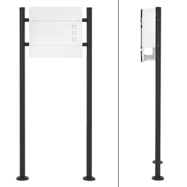 Brevlåda med tidningsfack 37x10,5x36,5 cm vit/svart stål inkl. brevlådeställ