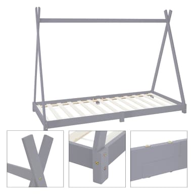 ML Design cot tipi 90 x 200cm med slatt ram, ljusgrå, indisk säng gjord av
