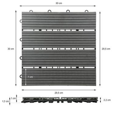 ECD Germany WPC terrassplattor 30x30 cm 11er besparingssats för 1m² antracit i