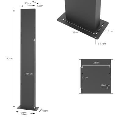 ML-Design-brevlåda Stativ av rostfritt stålpulverbelagt i antracit, höjd 170 cm,