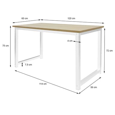 ML-Design skrivbord datorbord 120x60x74,5 cm trä ek och vitt med robust