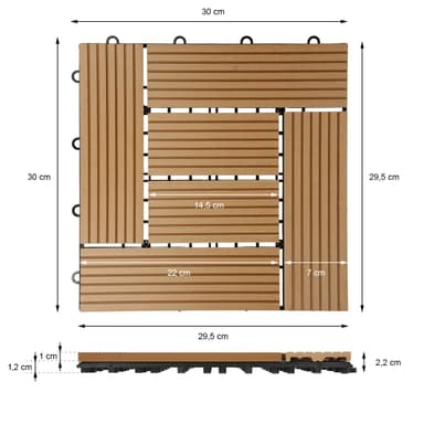 ECD Germany WPC terrassplattor 30 x 30 cm 22-delars besparingssats för 2m ²