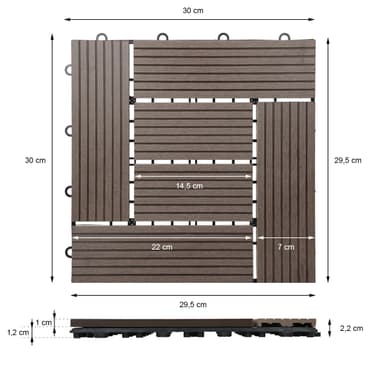 ECD Germany WPC terrassplattor 30x30cm 33er besparingssats för 3m² mörkbrun