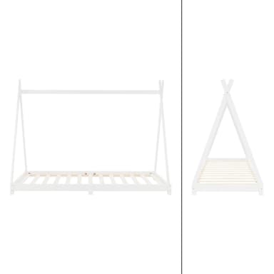 ML Design cot tipi 90 x 200cm med slatt ram, vit, indisk säng gjord av massivt