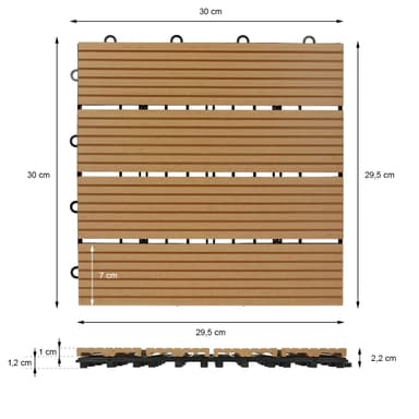 ECD Germany WPC terrassplattor 30x30 cm 33-delars set för 3m² teak i trä look
