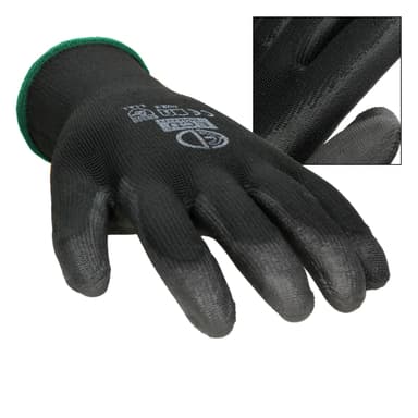 ECD Germany 12 par arbetshandskar med PU-beläggning - storlek 11-XXL - svart -