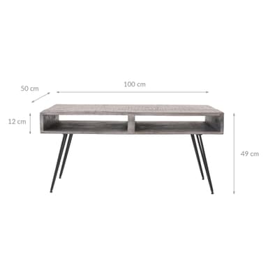 WOMO-DESIGN Modernt soffbord 100cm grått massivt trä mangoträ med 2 lådor och