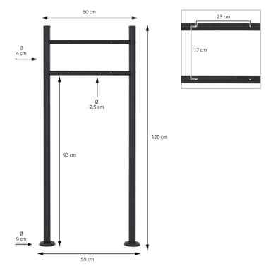 Brevlåda med tidningsfack 37x10,5x36,5 cm vit/svart stål inkl. brevlådeställ
