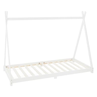 ML Design cot tipi 90 x 200cm med slatt ram, vit, indisk säng gjord av massivt