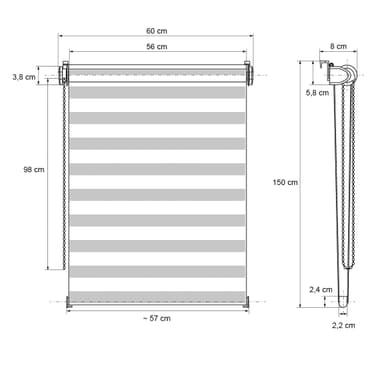 ECD Germany dubbel rullgardin 60 x 150 cm - grön-grå-vit - Klemmfix - dubbel