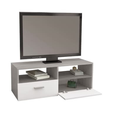 ML Design Trä TV Lowboard i Vit / Grå, 95x36x35cm, Modern TV-kort med förråd för