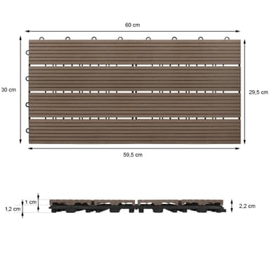 ECD Germany WPC terrassplattor 60x30cm 17-delars set för 3m ² mörkbrunt i trä