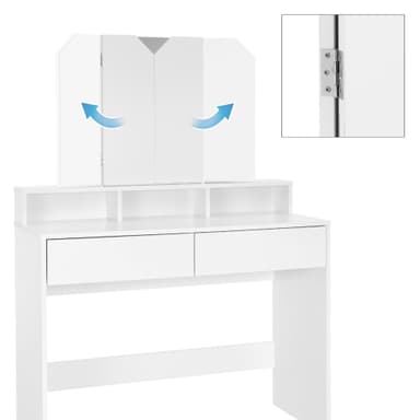 Klädbord med 3-delad fällbar spegel 100x40x140 cm vit spånskiva ML-Design