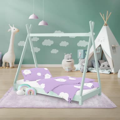 ML Design cot tipi 80 x 160 cm med slatt ram, mint, indisk säng gjord av massivt