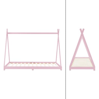 ML Design cot tipi 90 x 200cm med slatt ram, rosa indisk säng gjord av massivt