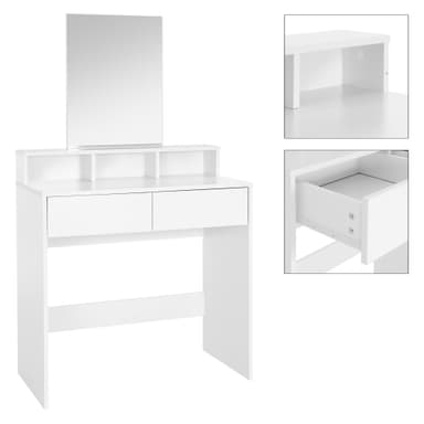 Klädbord med rektangulär spegel 80x40x140 cm Vit spånskiva ML Design