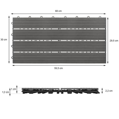 ECD Germany WPC terrassplattor 60x30 cm 6-delars set för 1m² antracit i trä leta