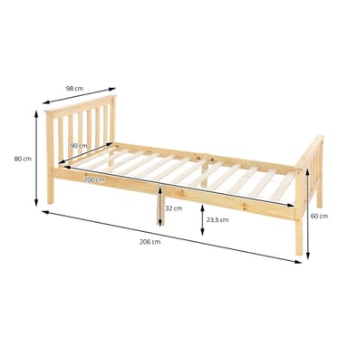 Sängbord med lamellstomme 90x200 cm naturtäckt furu ML-Design