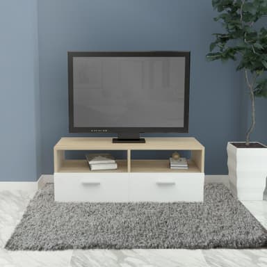 ML Design Trä TV Lowboard i Vit / Natur 95x36x35cm, Modern TV-kort med förråd