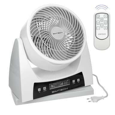 Bordsfläkt stå fläkt fjärr digital display 40W Vit Simtech