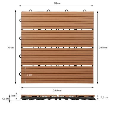 ECD Germany WPC terrassplattor 30x30 cm 11er besparingssats för 1m² ljusbrun i