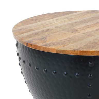 WOMO-DESIGN handgjorda soffbord runt Ø 61x39 cm svart massivt trä mango metall