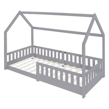 Barnsäng Fall-Out Protection Barns grå säng Trä säng 200x90cm Pine Wood