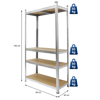 ECD Germany butikshylla Schwerlastregal 160x80x40cm till 320kg belastning