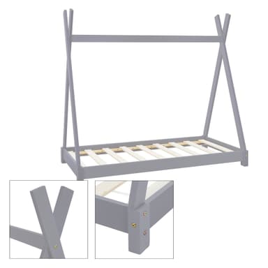 ML Design cot tepi 70 x 140 cm med slatt ram, ljusgrå, indisk säng gjord av