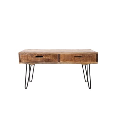 WOMO-DESIGN Modernt soffbord 100cm naturligt massivt trä mangoträ med 2 lådor